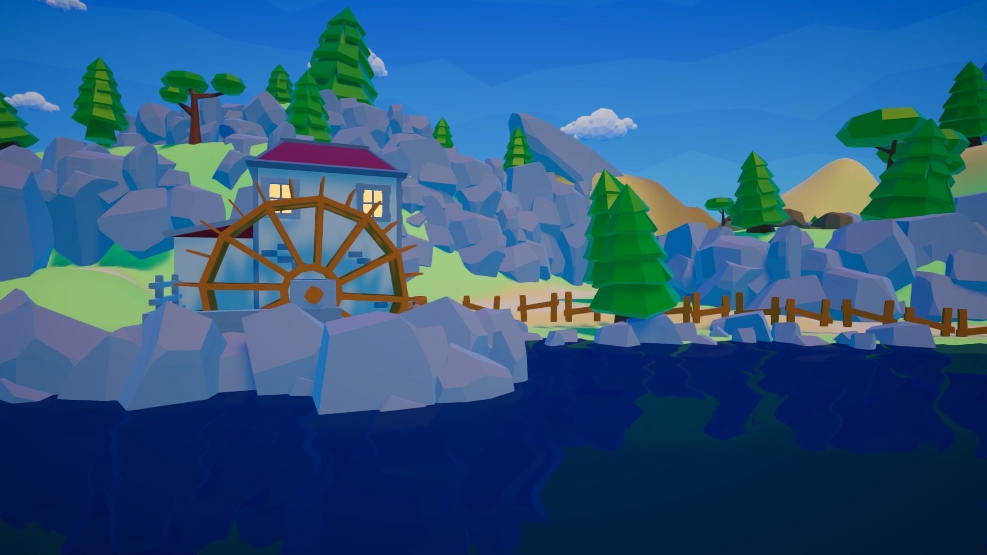 LowPoly Village wagon in grassy field Low-poly 3D model_25