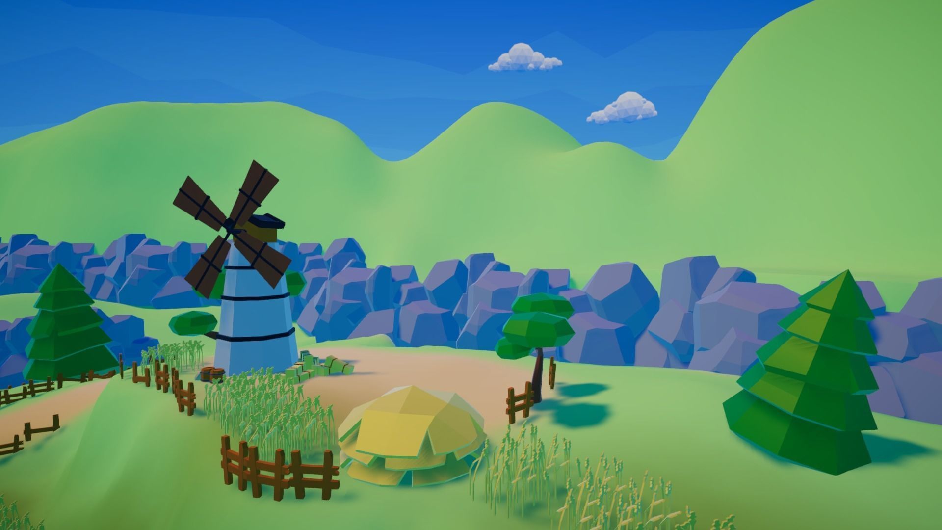 LowPoly Village wagon in grassy field Low-poly 3D model_28