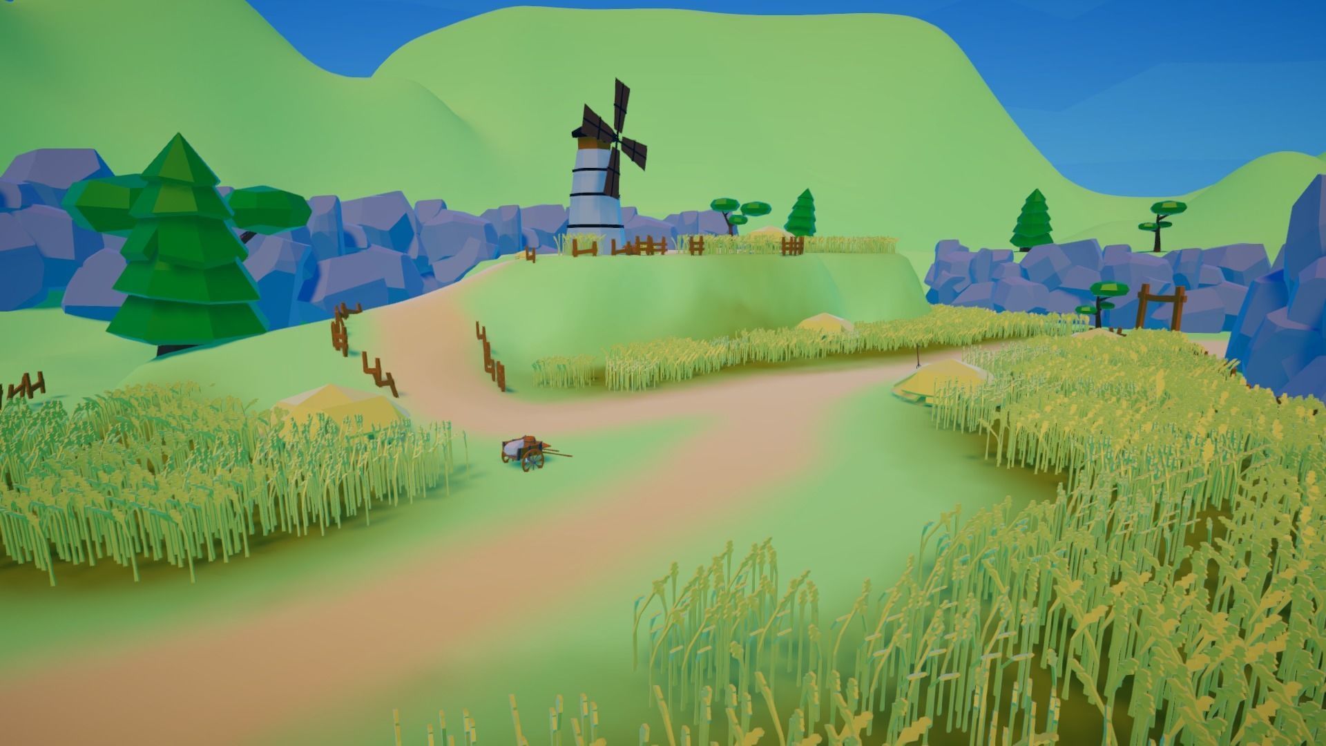 LowPoly Village wagon in grassy field Low-poly 3D model_24