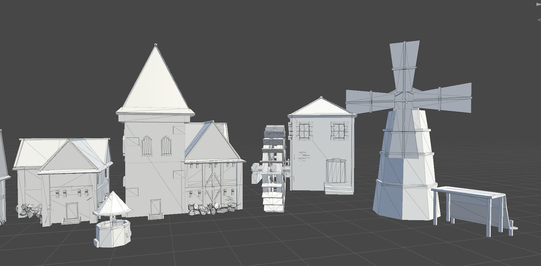 LowPoly Village wagon in grassy field Low-poly 3D model_16