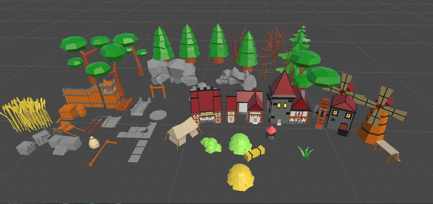 LowPoly Village wagon in grassy field Low-poly 3D model_2