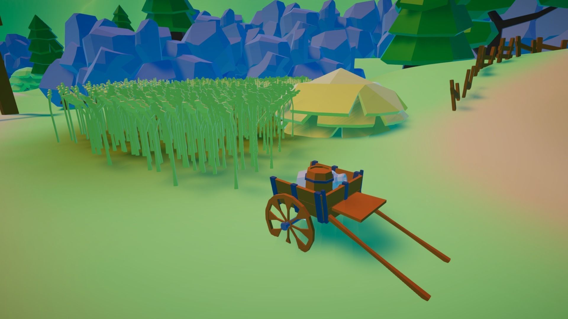 LowPoly Village wagon in grassy field Low-poly 3D model_20