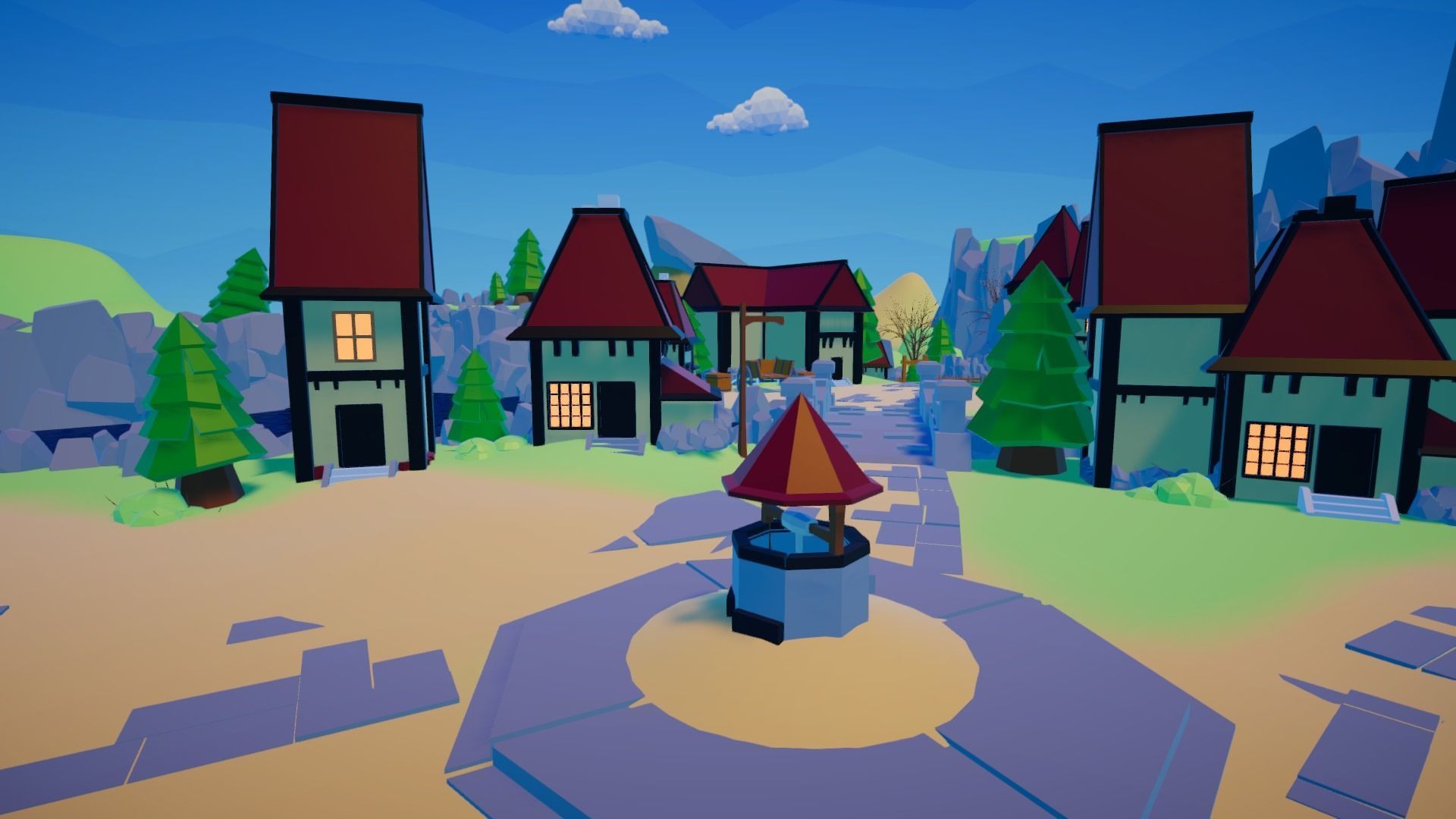 LowPoly Village wagon in grassy field Low-poly 3D model_26