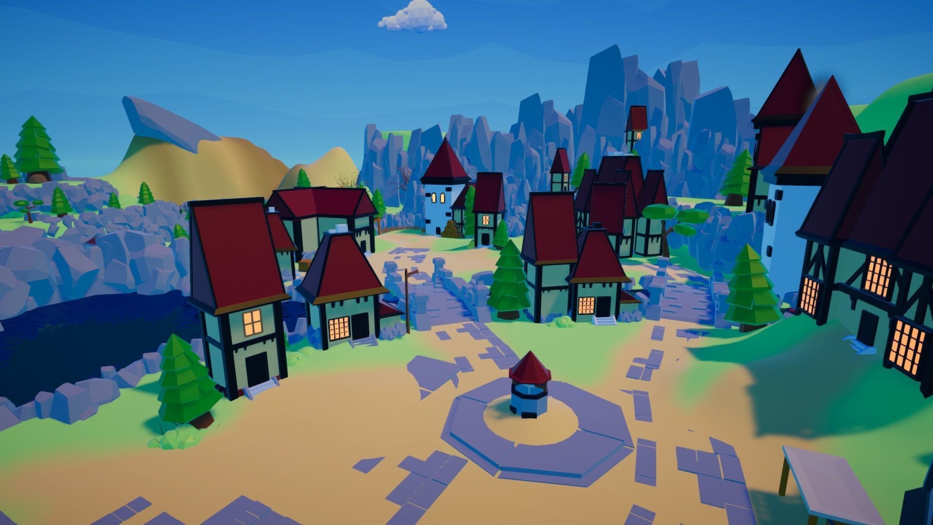 LowPoly Village wagon in grassy field Low-poly 3D model_27