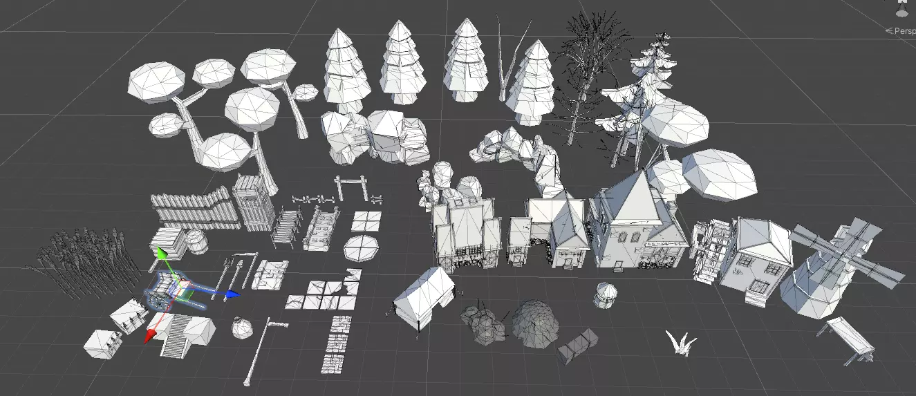 LowPoly Village wagon in grassy field Low-poly 3D model_0