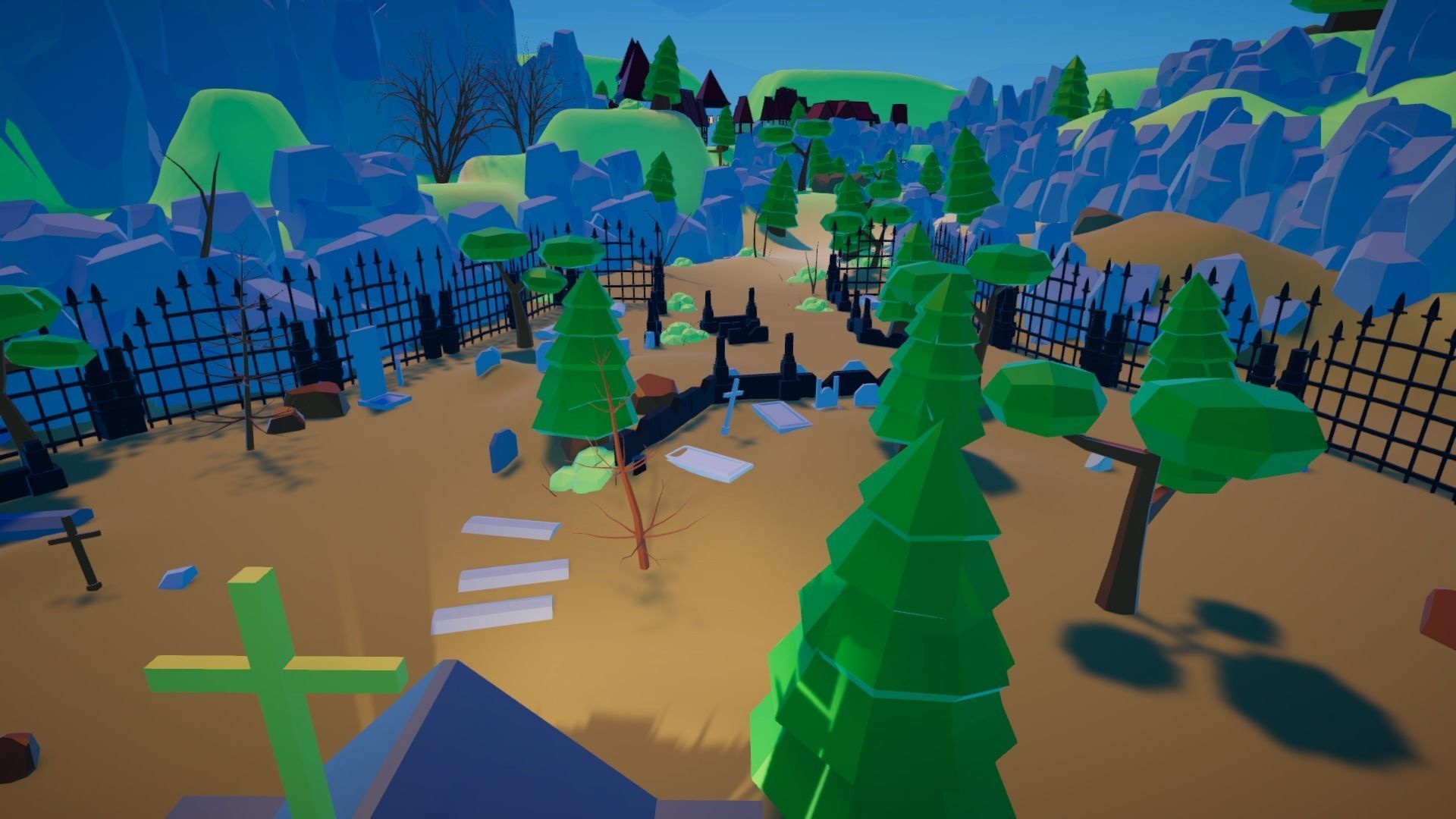 LowPoly Village wagon in grassy field Low-poly 3D model_12