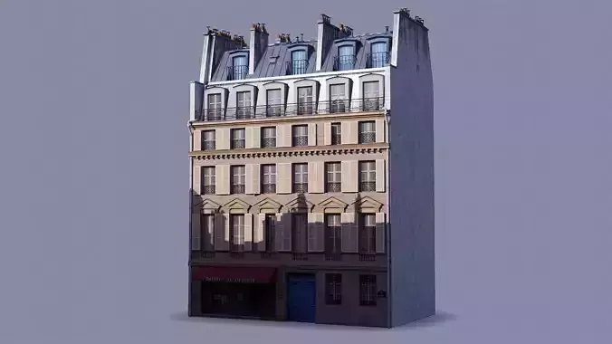 Paris building with two type dormers Low-poly 3D model