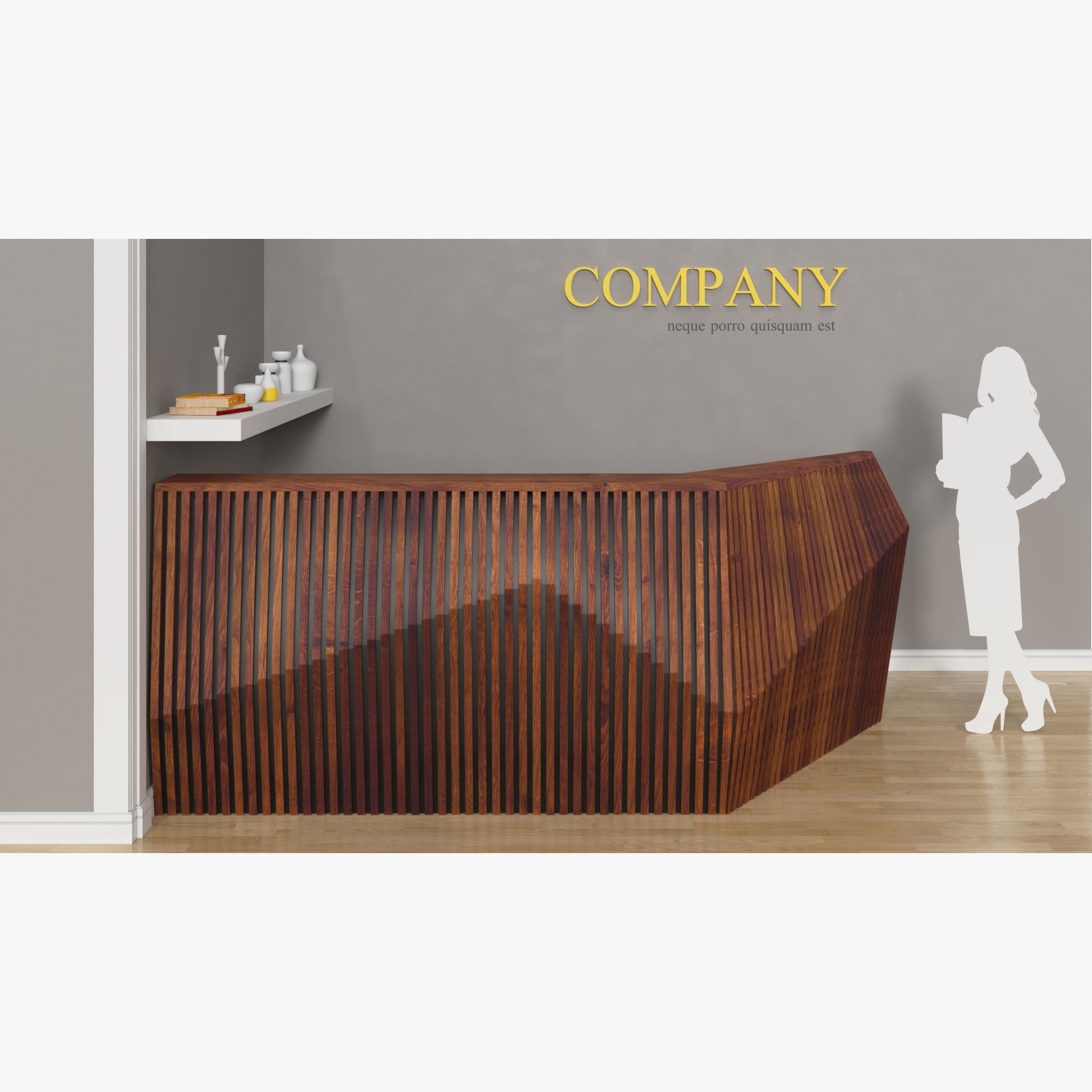 Parametric reception wooden desk 3D model_1