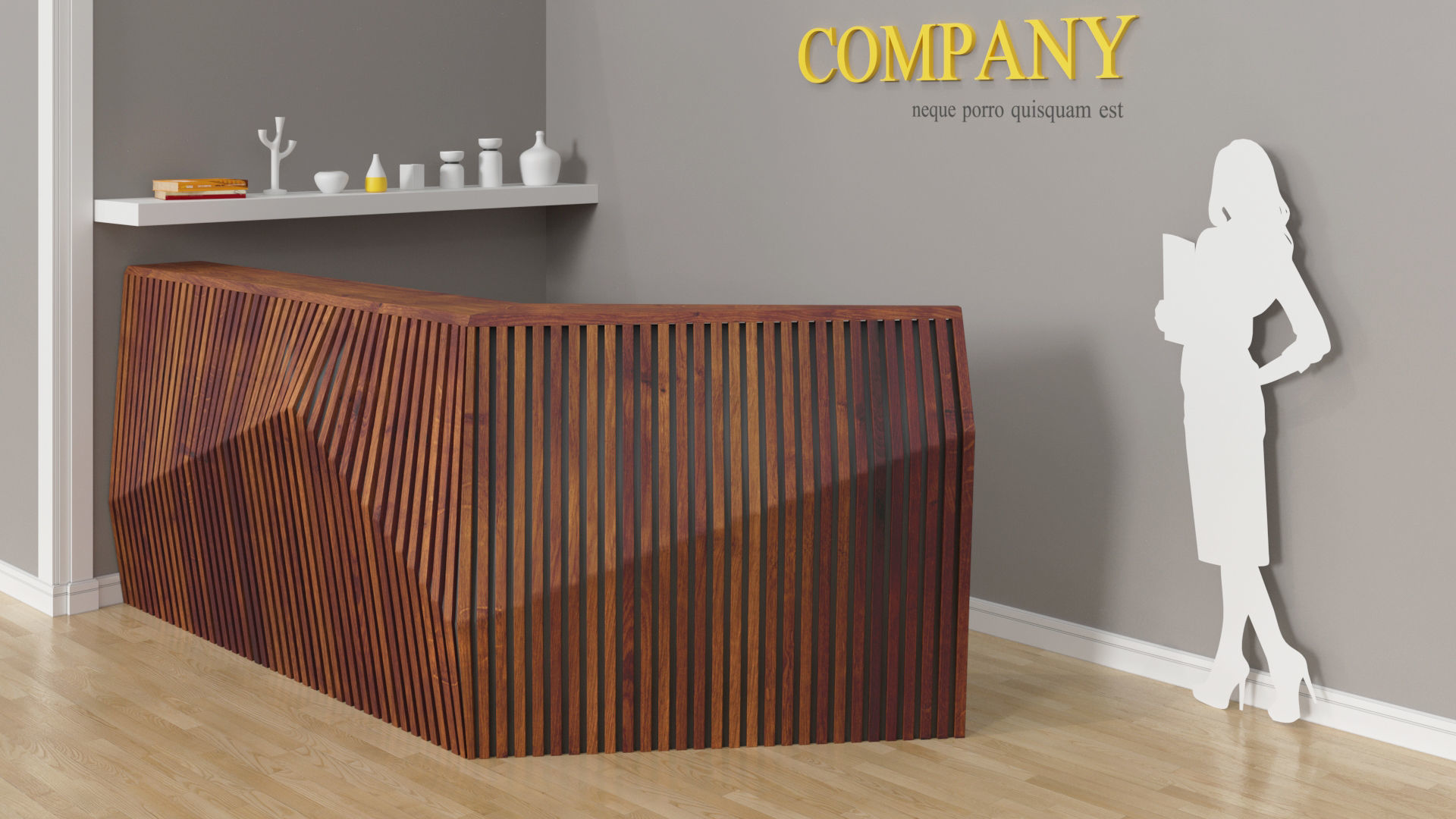 Parametric reception wooden desk 3D model_2