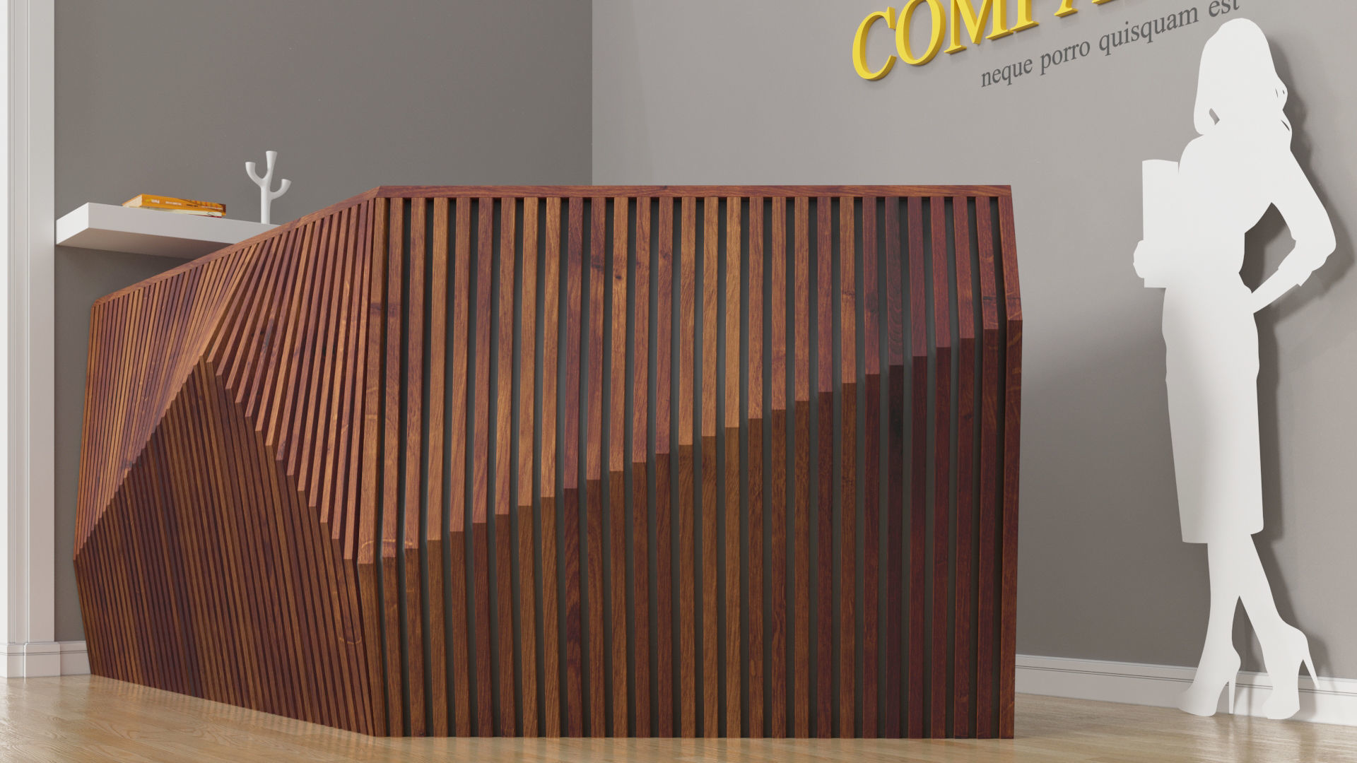 Parametric reception wooden desk 3D model_4