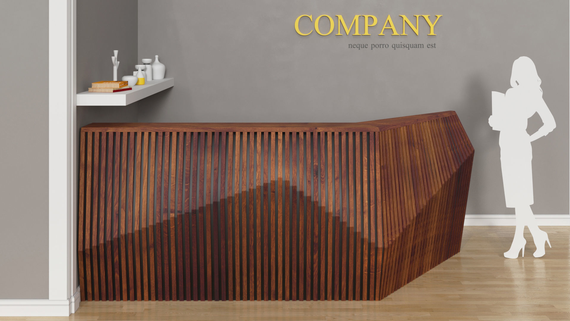 Parametric reception wooden desk 3D model_0