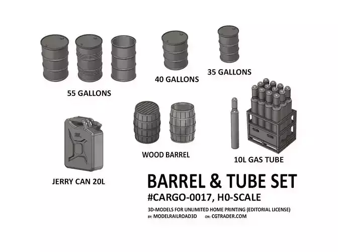CARGO-0017 Barrel and Tube set H0-scale 19 items 3D print model