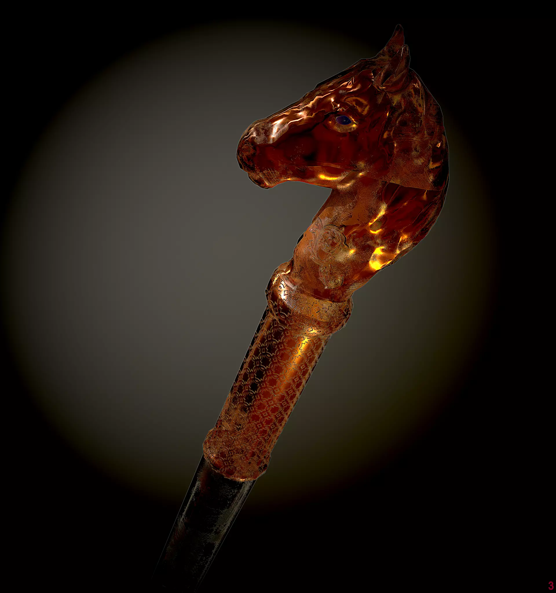 Autority wand-scepter with horse head Low-poly 3D model