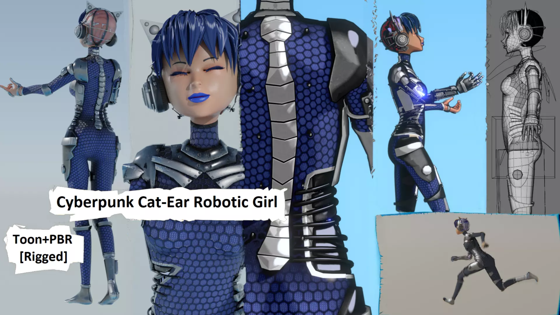 Cyberpunk Cat-Ear Robotic Girl Low-poly 3D model_0