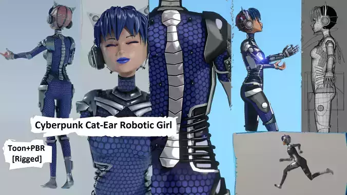 Cyberpunk Cat-Ear Robotic Girl