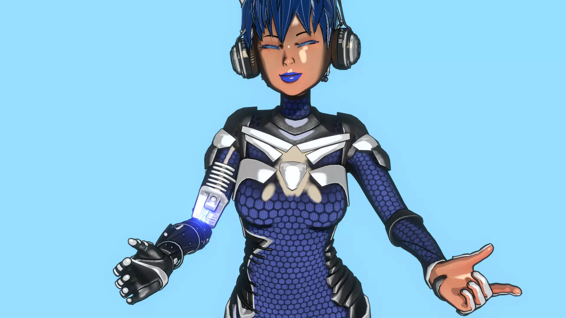 Cyberpunk Cat-Ear Robotic Girl Low-poly 3D model_6