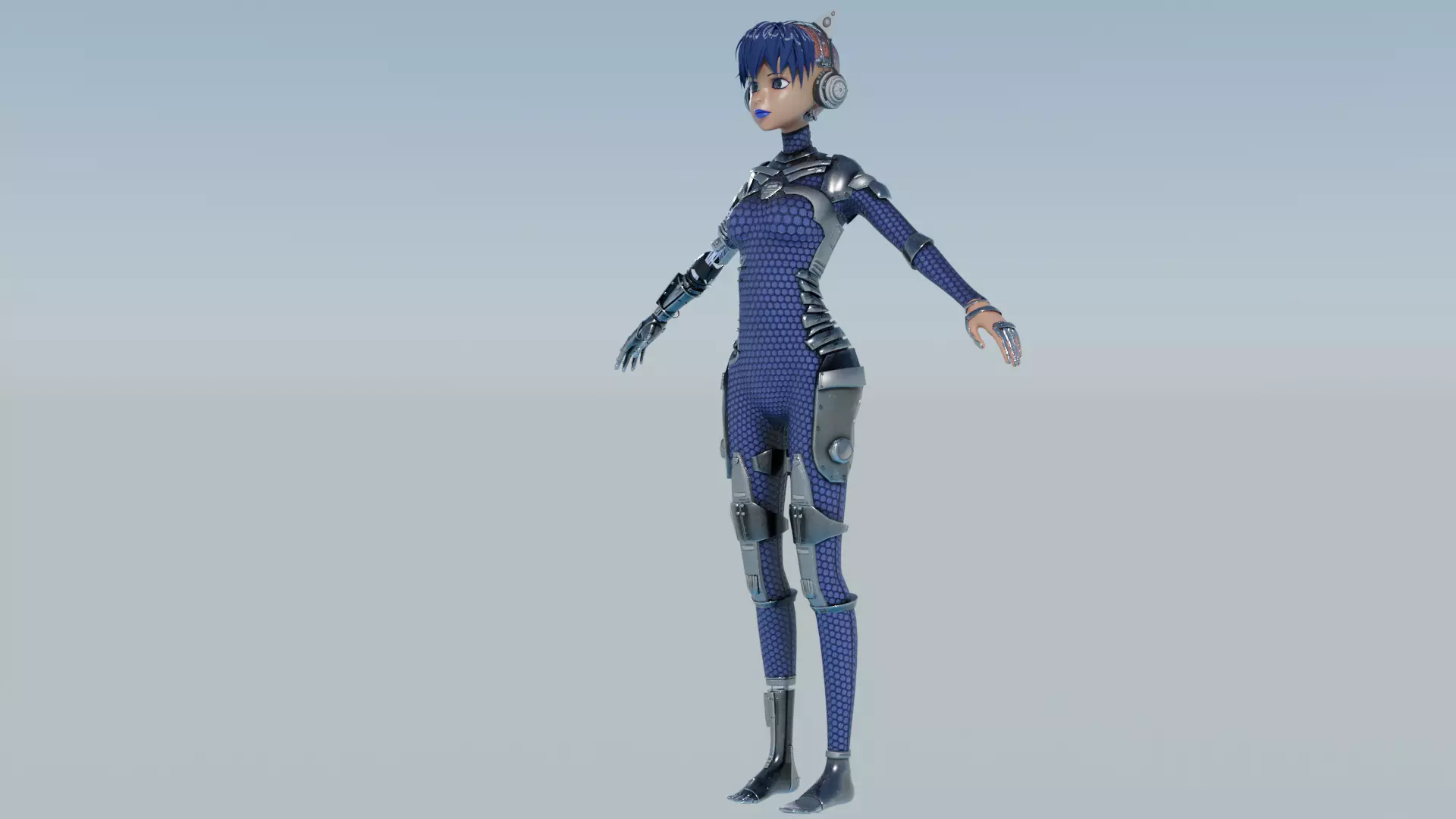 Cyberpunk Cat-Ear Robotic Girl Low-poly 3D model_28