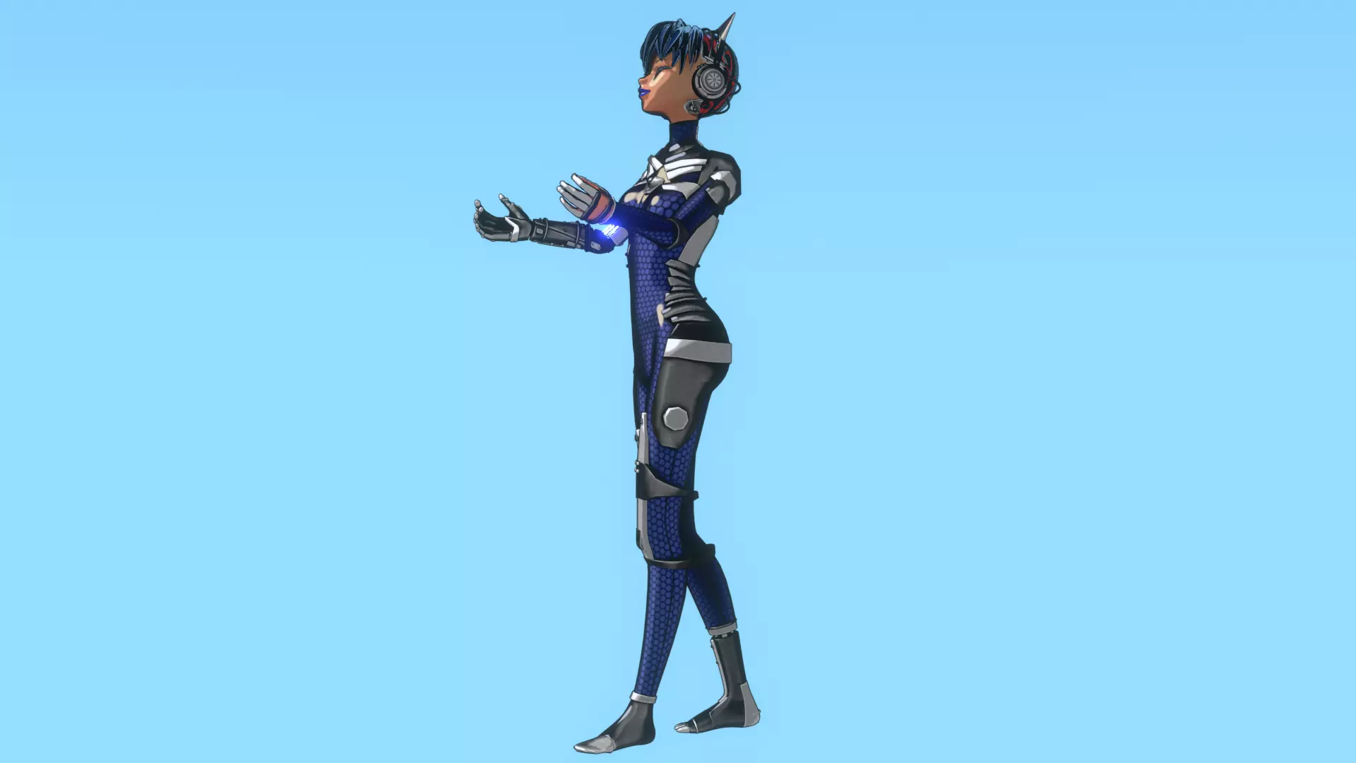 Cyberpunk Cat-Ear Robotic Girl Low-poly 3D model_12