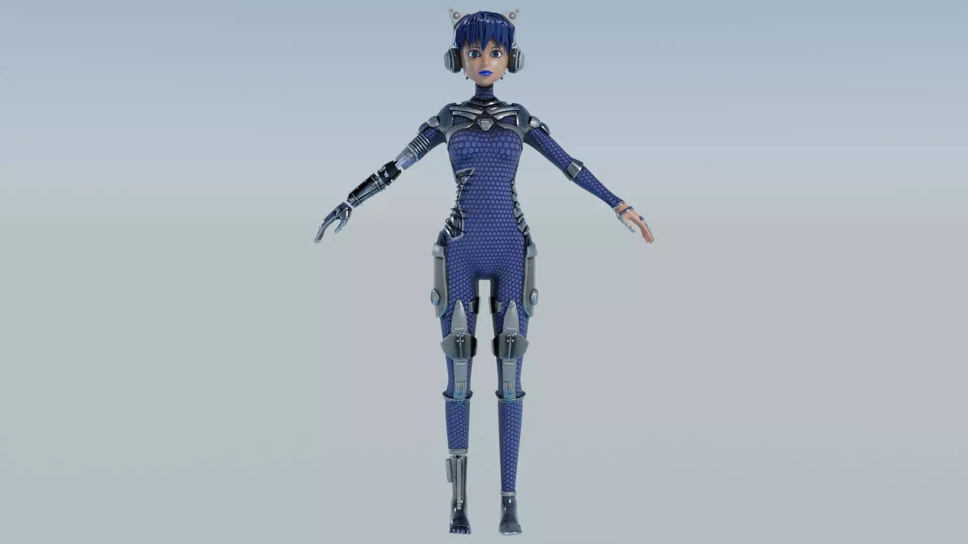 Cyberpunk Cat-Ear Robotic Girl Low-poly 3D model_27