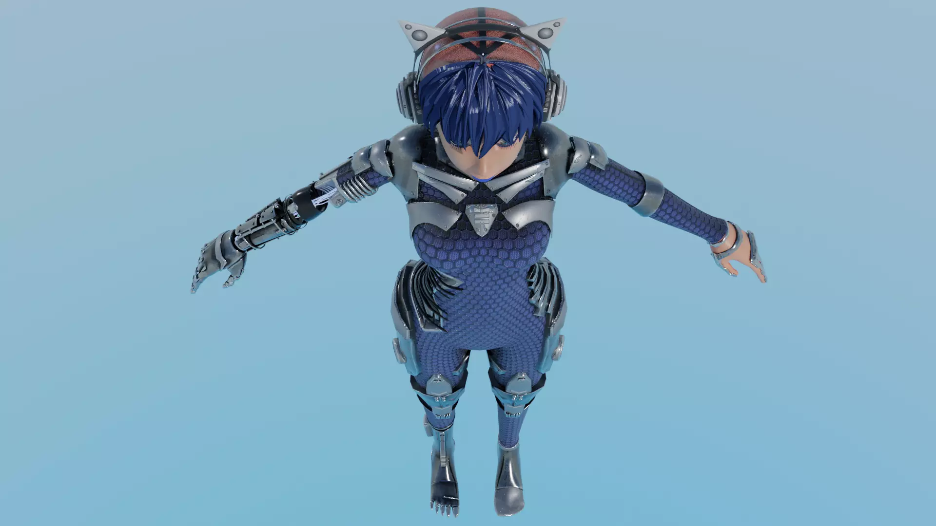 Cyberpunk Cat-Ear Robotic Girl Low-poly 3D model_26