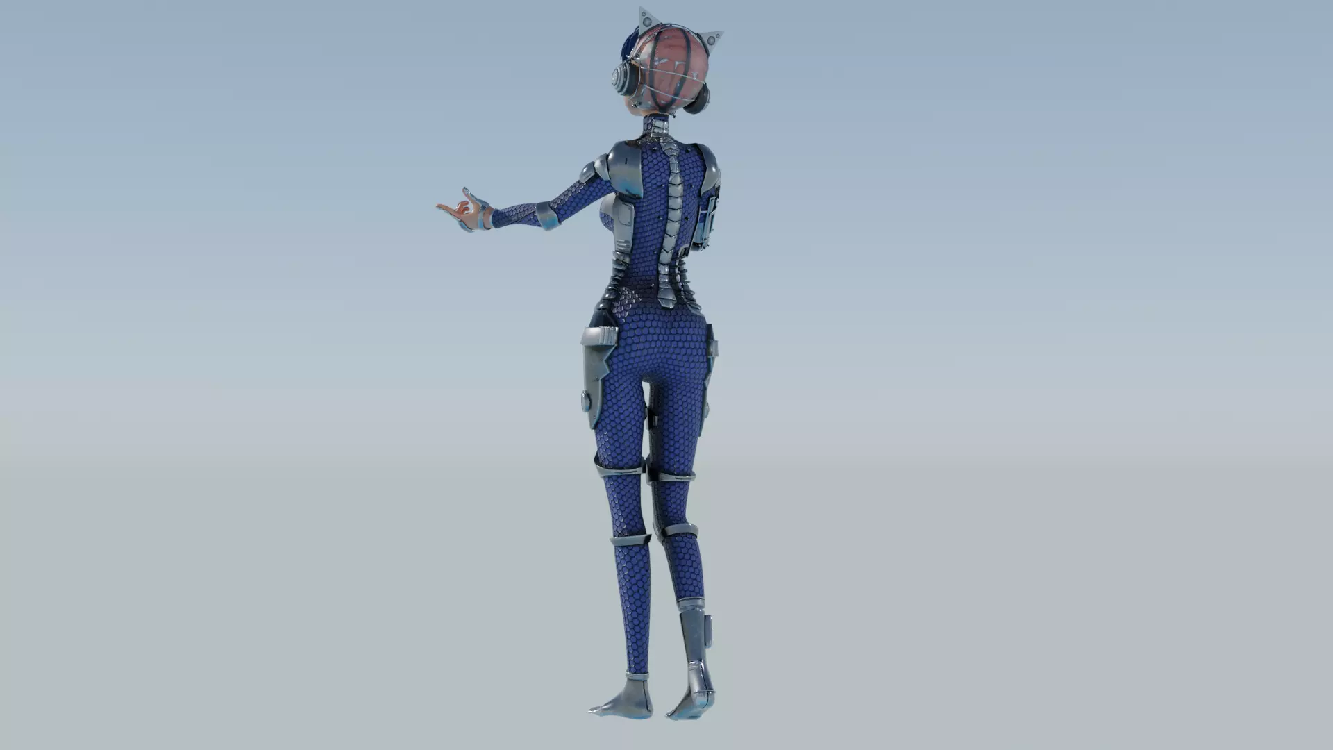 Cyberpunk Cat-Ear Robotic Girl Low-poly 3D model_4