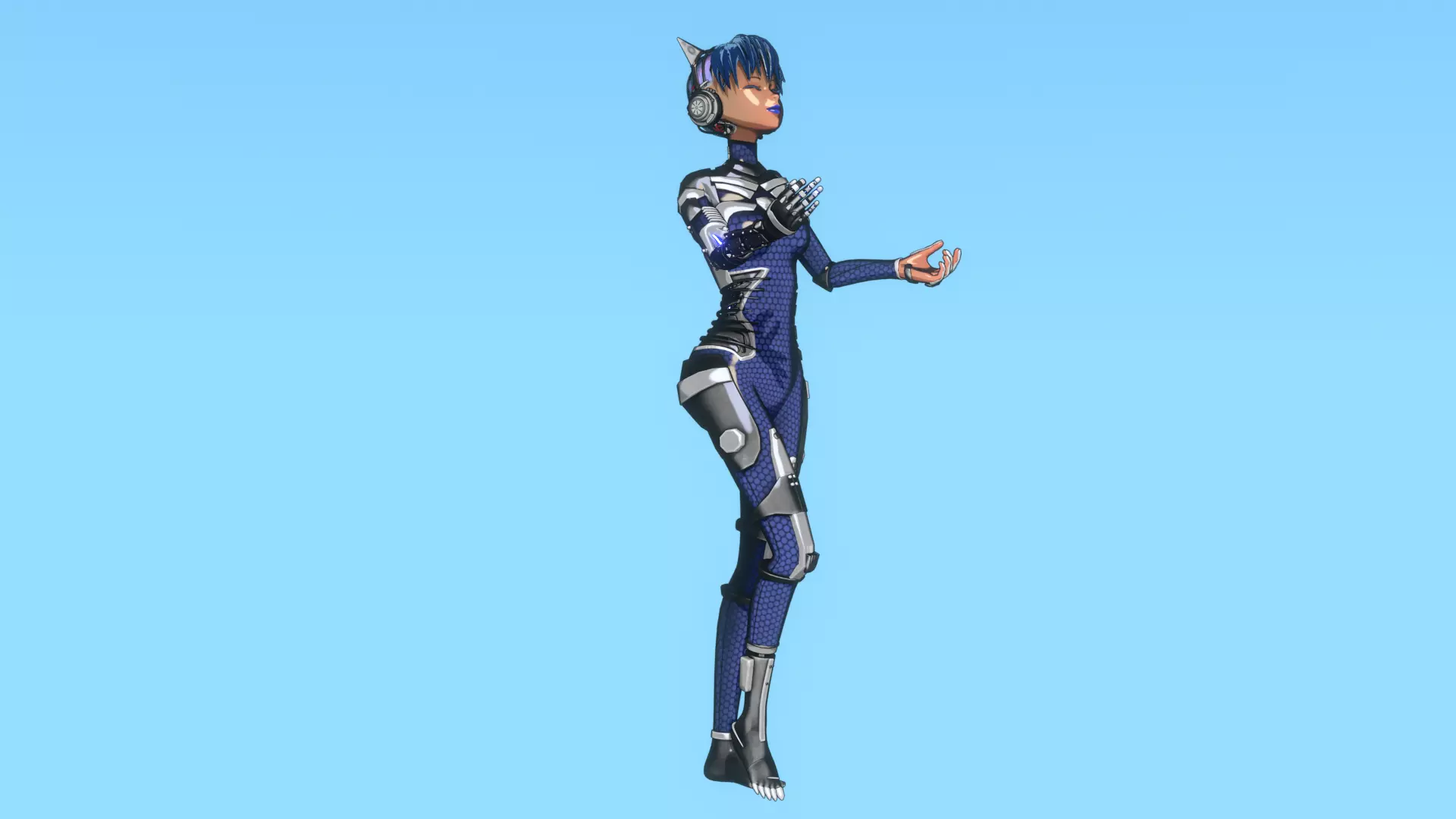 Cyberpunk Cat-Ear Robotic Girl Low-poly 3D model_9