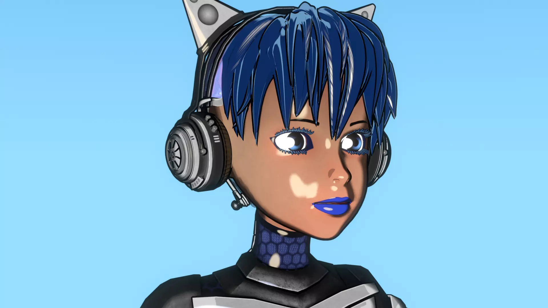 Cyberpunk Cat-Ear Robotic Girl Low-poly 3D model_23