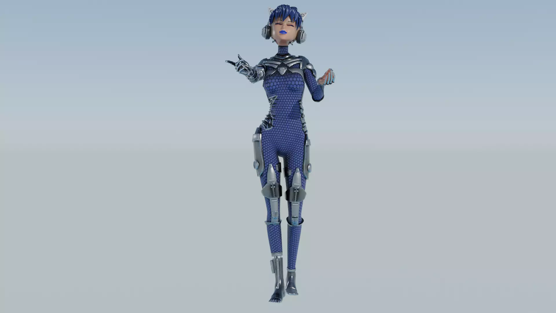 Cyberpunk Cat-Ear Robotic Girl Low-poly 3D model_2