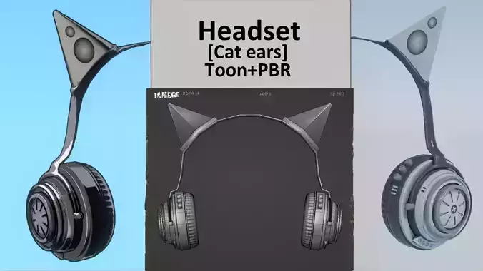 Headset cat ears headphones Low-poly 3D model