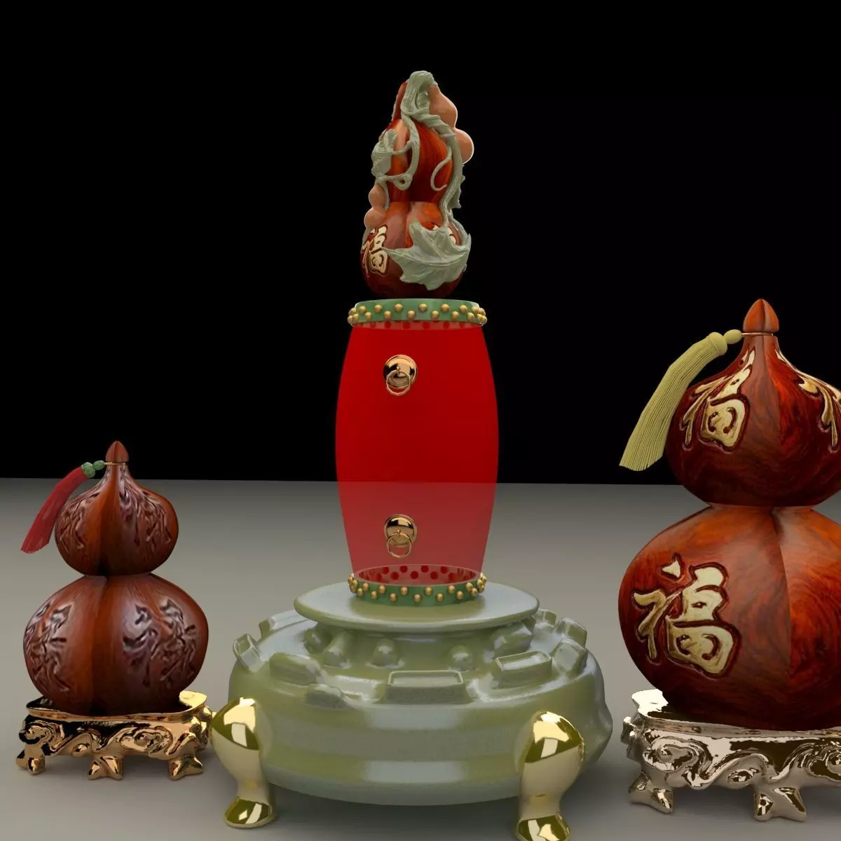 Chinese gourd with drum 3D model_0