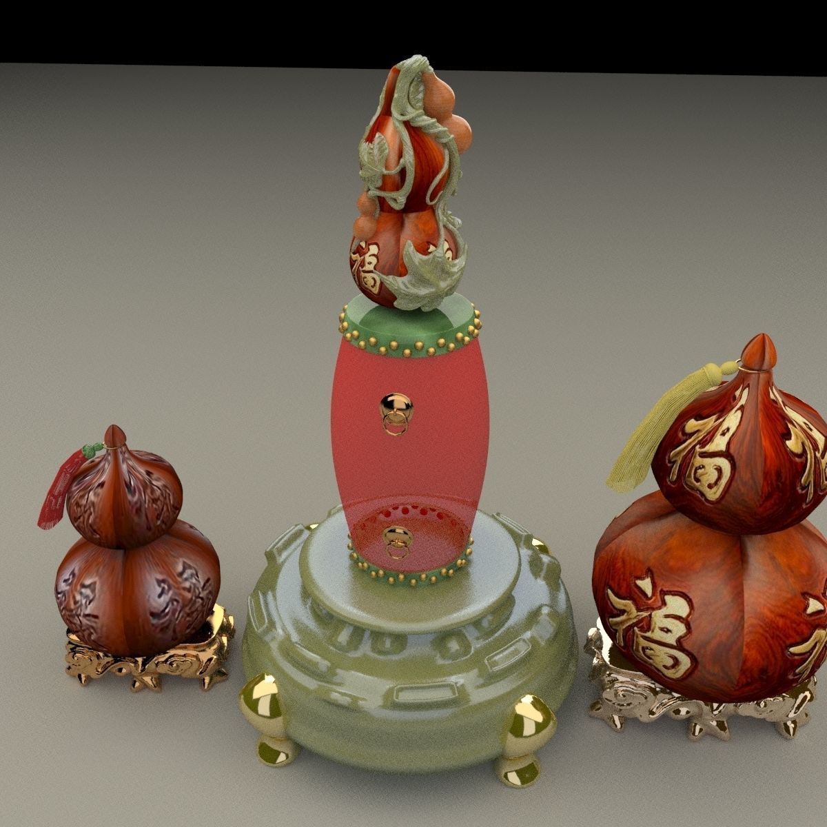 Chinese gourd with drum 3D model_4