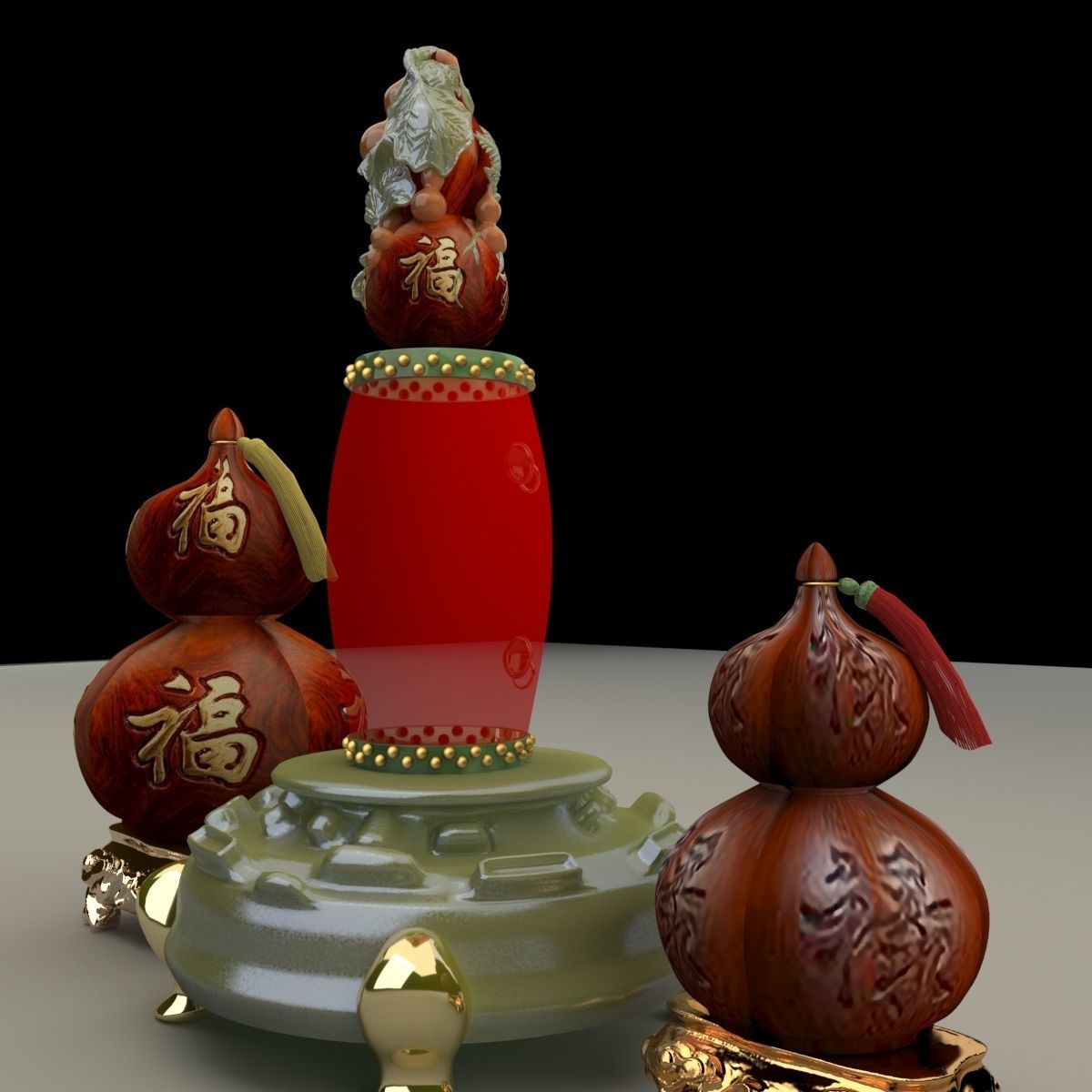 Chinese gourd with drum 3D model_2