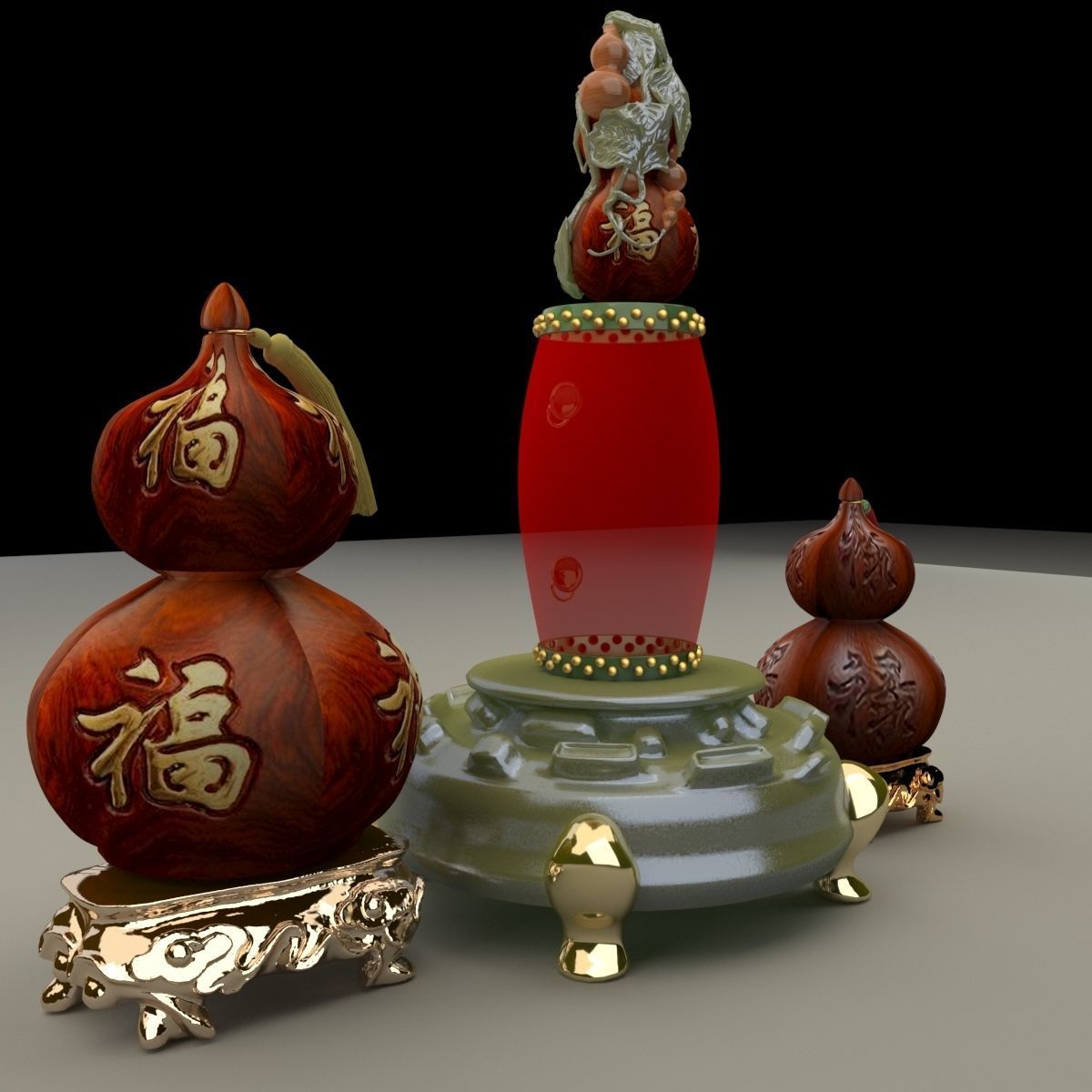 Chinese gourd with drum 3D model_3