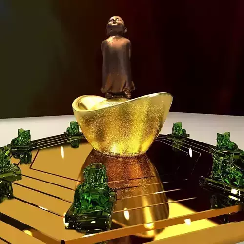 Chinese monk kid and gold ingot  