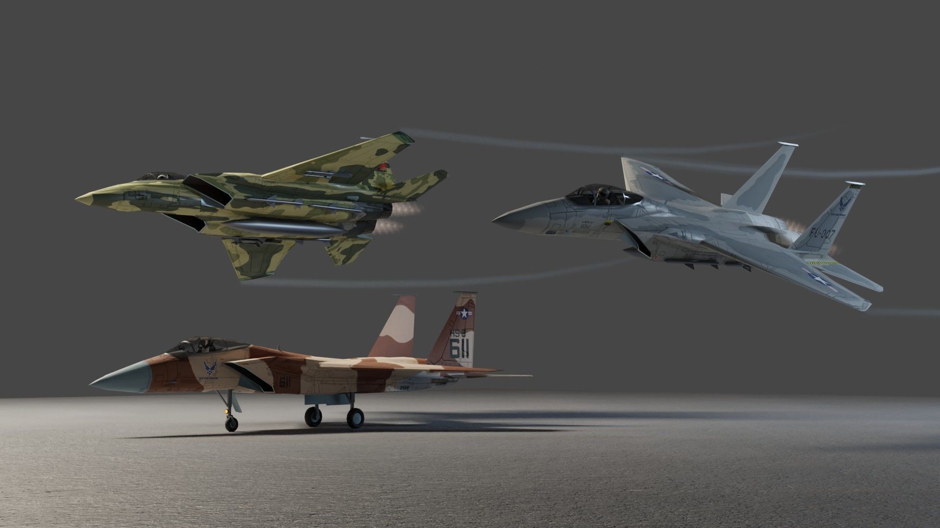 McDonnell Douglas F-15 Eagle jet fighter Low-poly 3D model_3