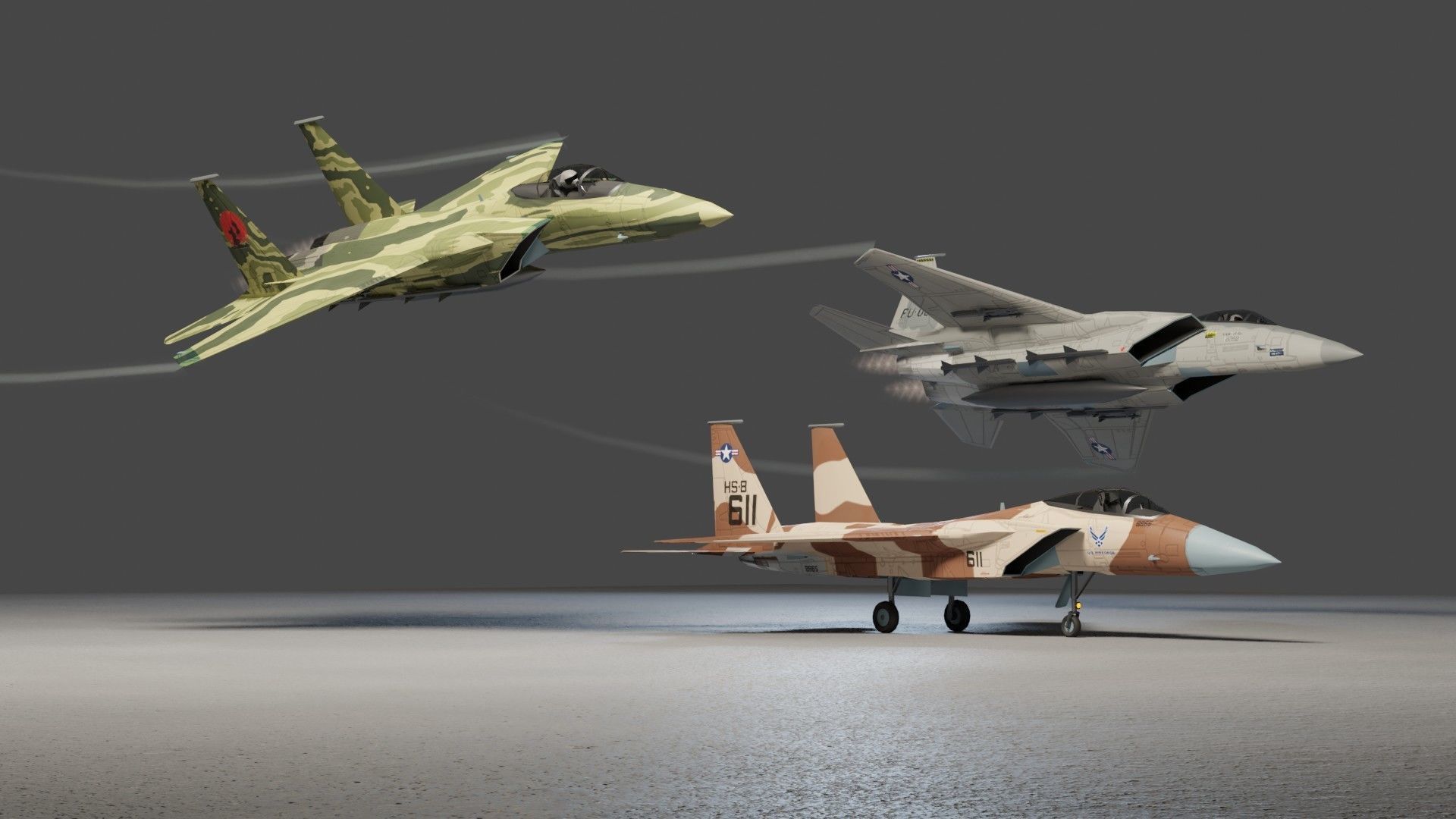 McDonnell Douglas F-15 Eagle jet fighter Low-poly 3D model_4