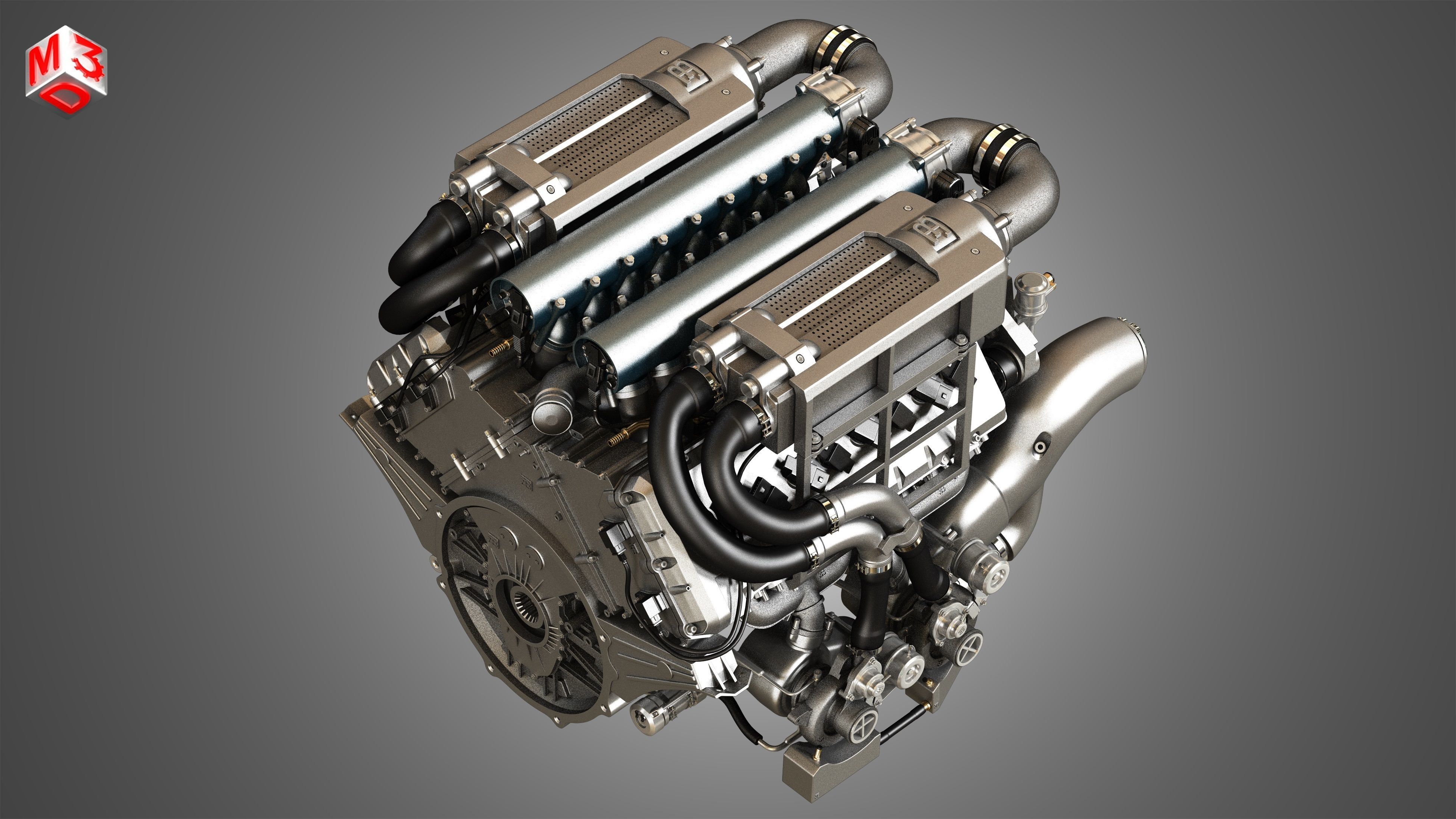 Veyron W16 Turbocharger Engine - Transmission   2 in 1 3D Model Collection_10