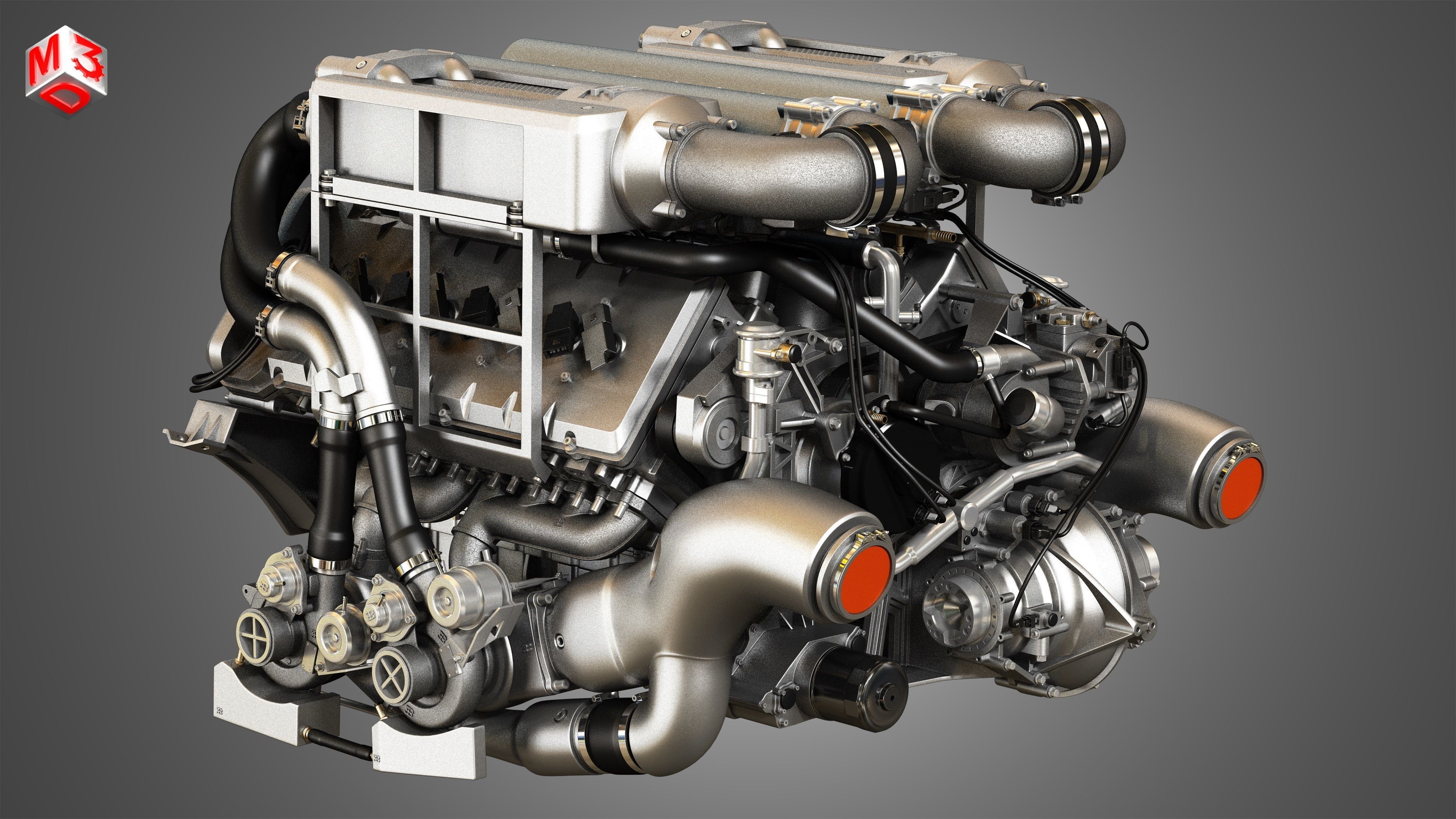Veyron W16 Turbocharger Engine - Transmission   2 in 1 3D Model Collection_3