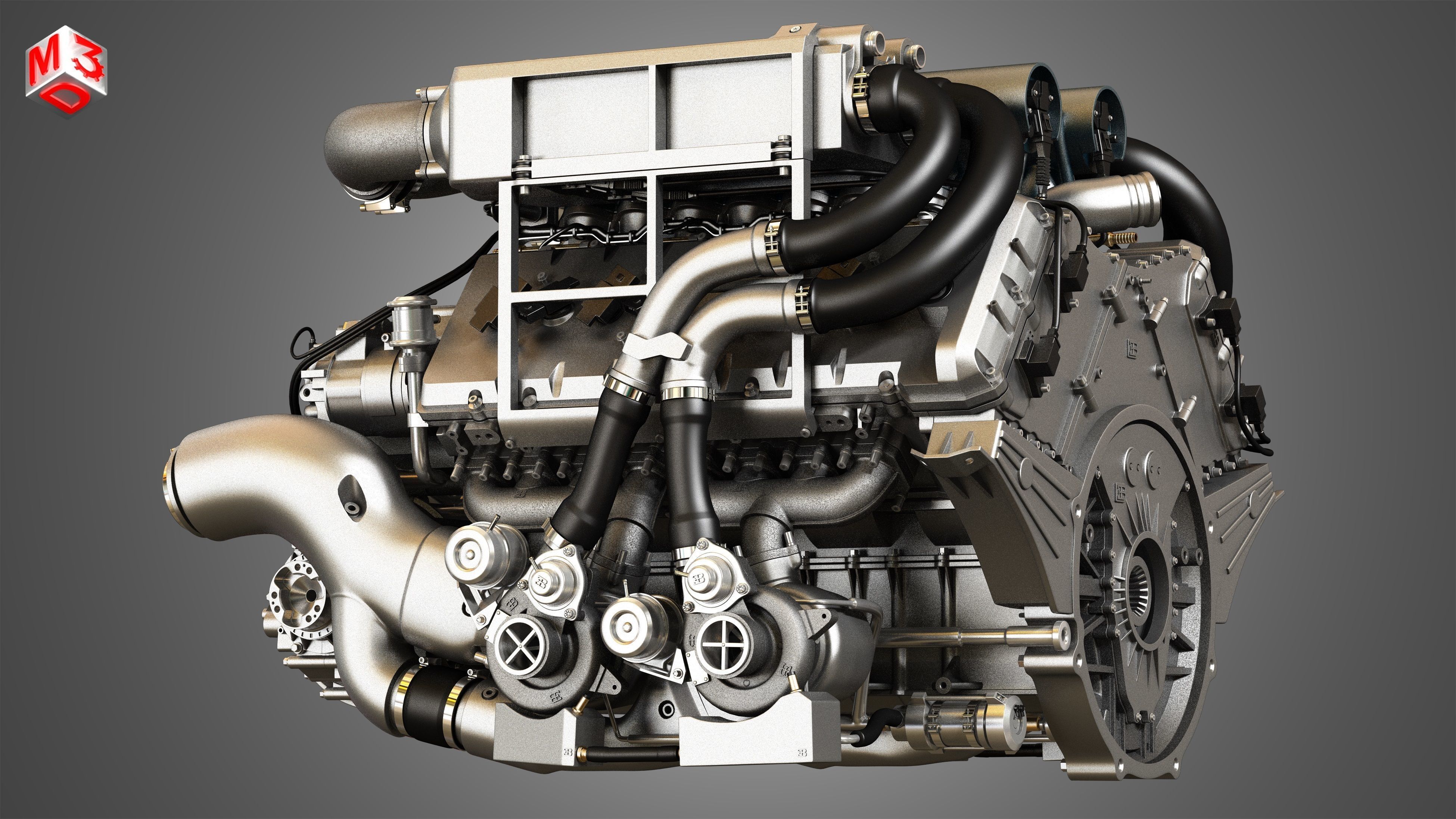 Veyron W16 Turbocharger Engine - Transmission   2 in 1 3D Model Collection_8