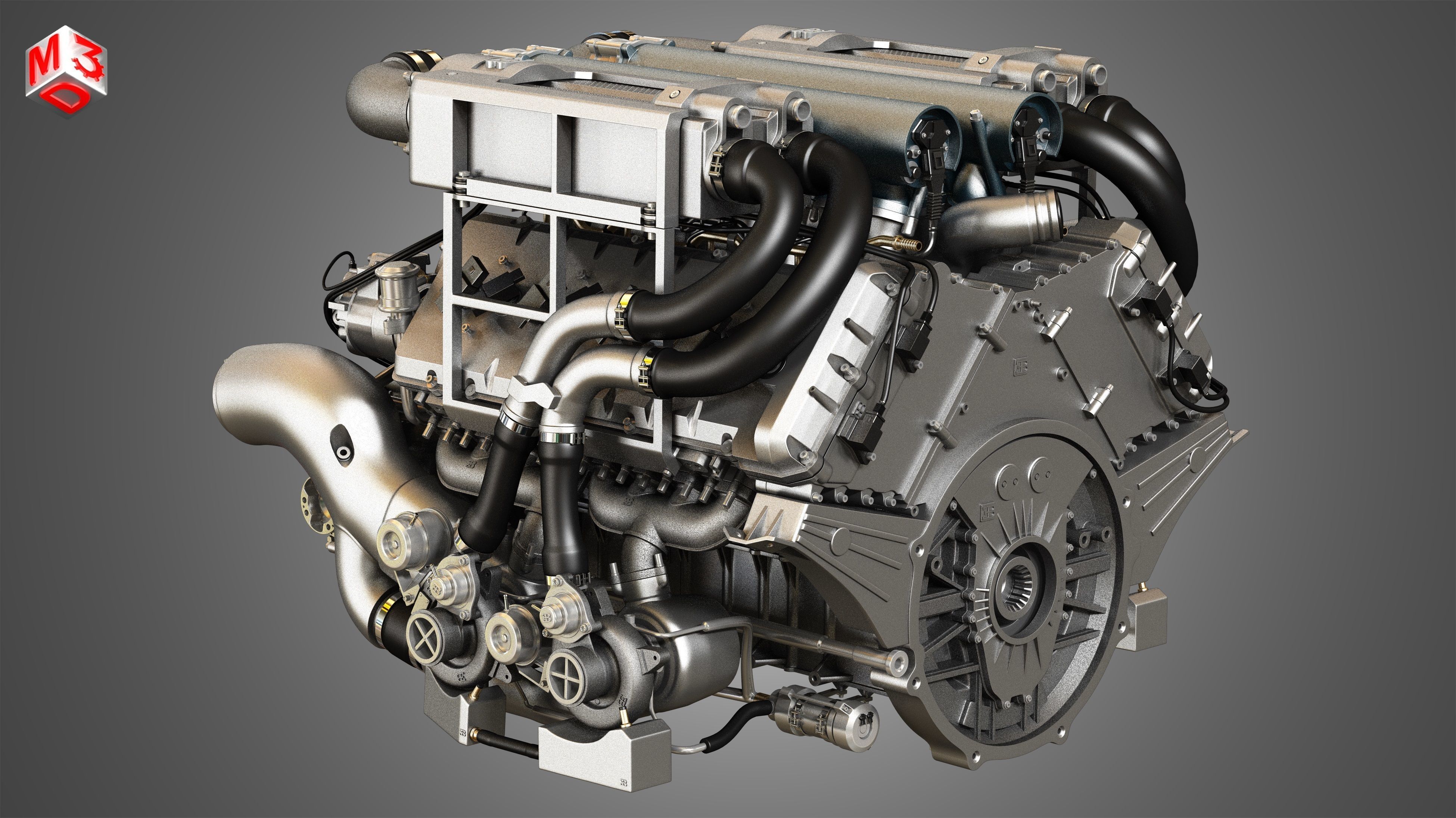 Veyron W16 Turbocharger Engine - Transmission   2 in 1 3D Model Collection_4