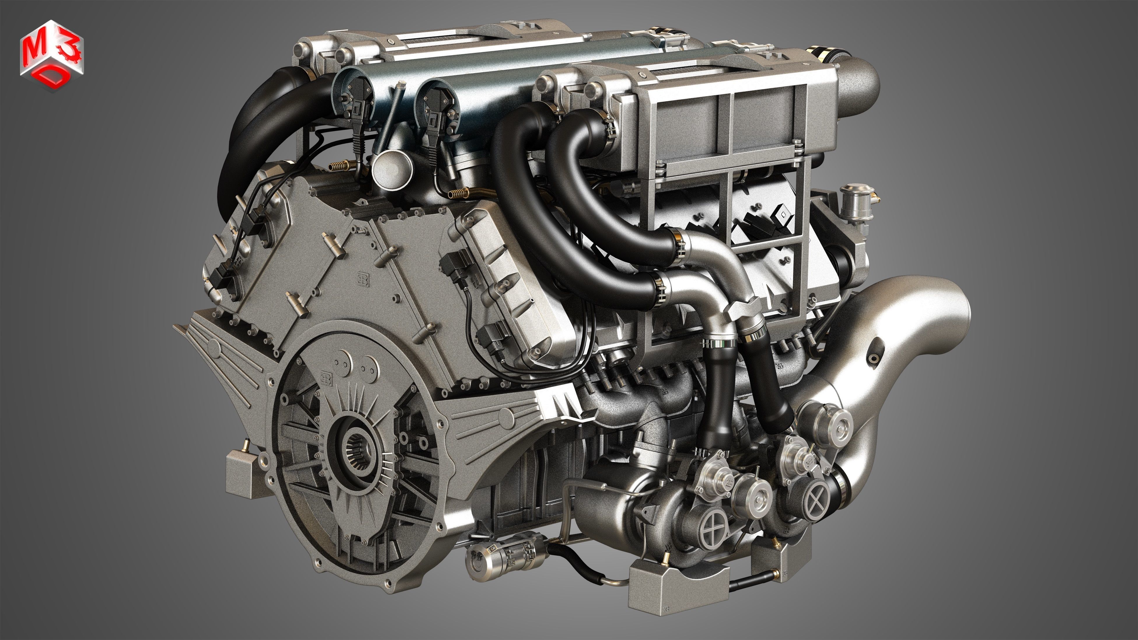 Veyron W16 Turbocharger Engine - Transmission   2 in 1 3D Model Collection_2