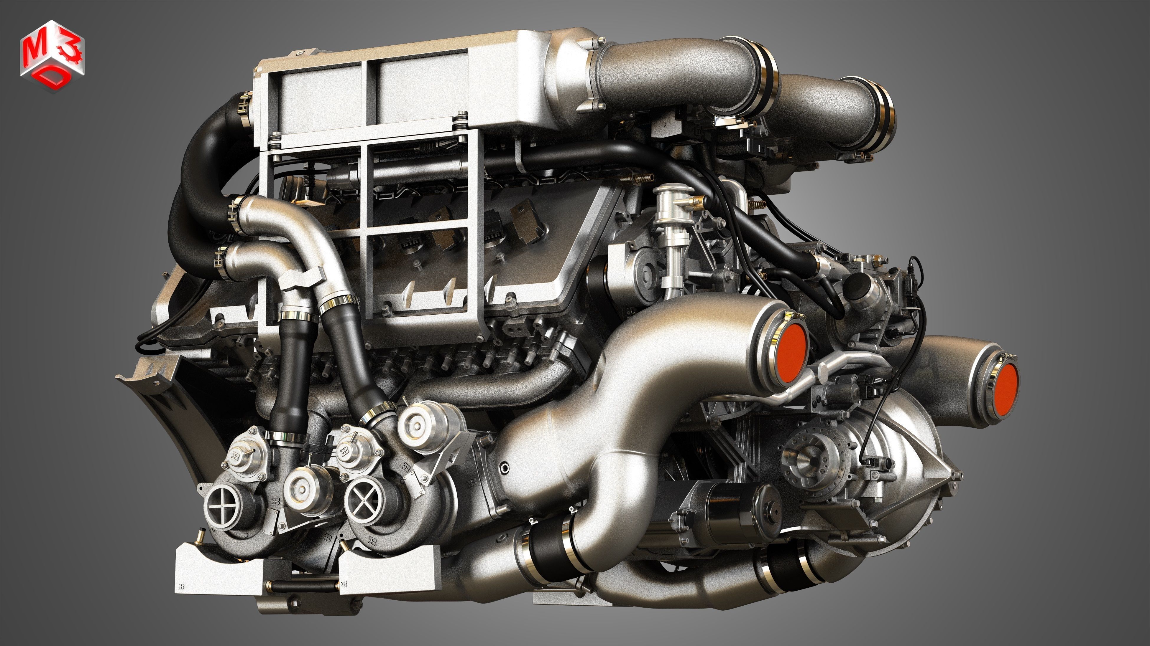 Veyron W16 Turbocharger Engine - Transmission   2 in 1 3D Model Collection_7