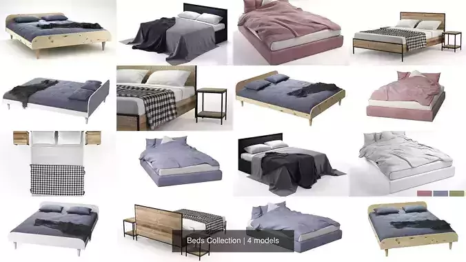 Beds Collection wooden bed with blanket 