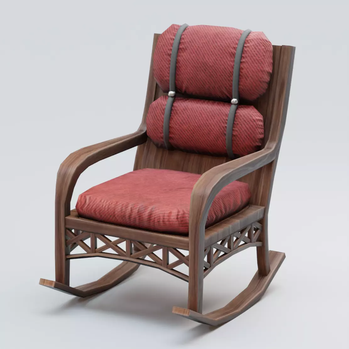 Chair rocking with cushions Low-poly 3D model_0