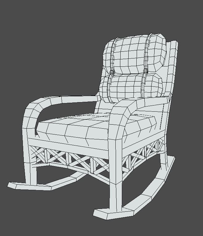 Chair rocking with cushions Low-poly 3D model_7