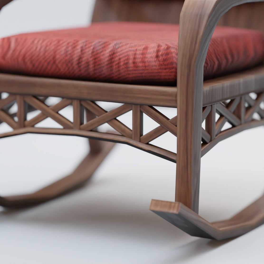 Chair rocking with cushions Low-poly 3D model_6