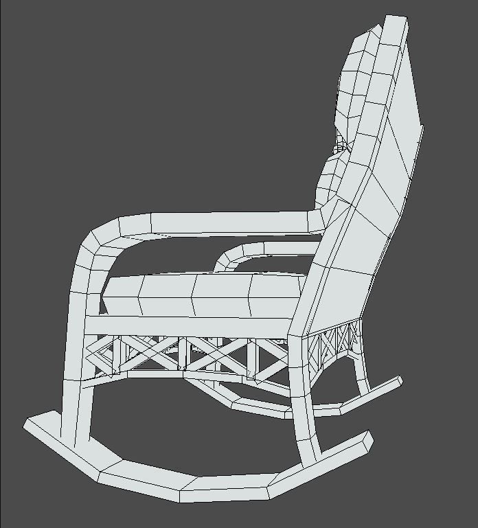 Chair rocking with cushions Low-poly 3D model_8