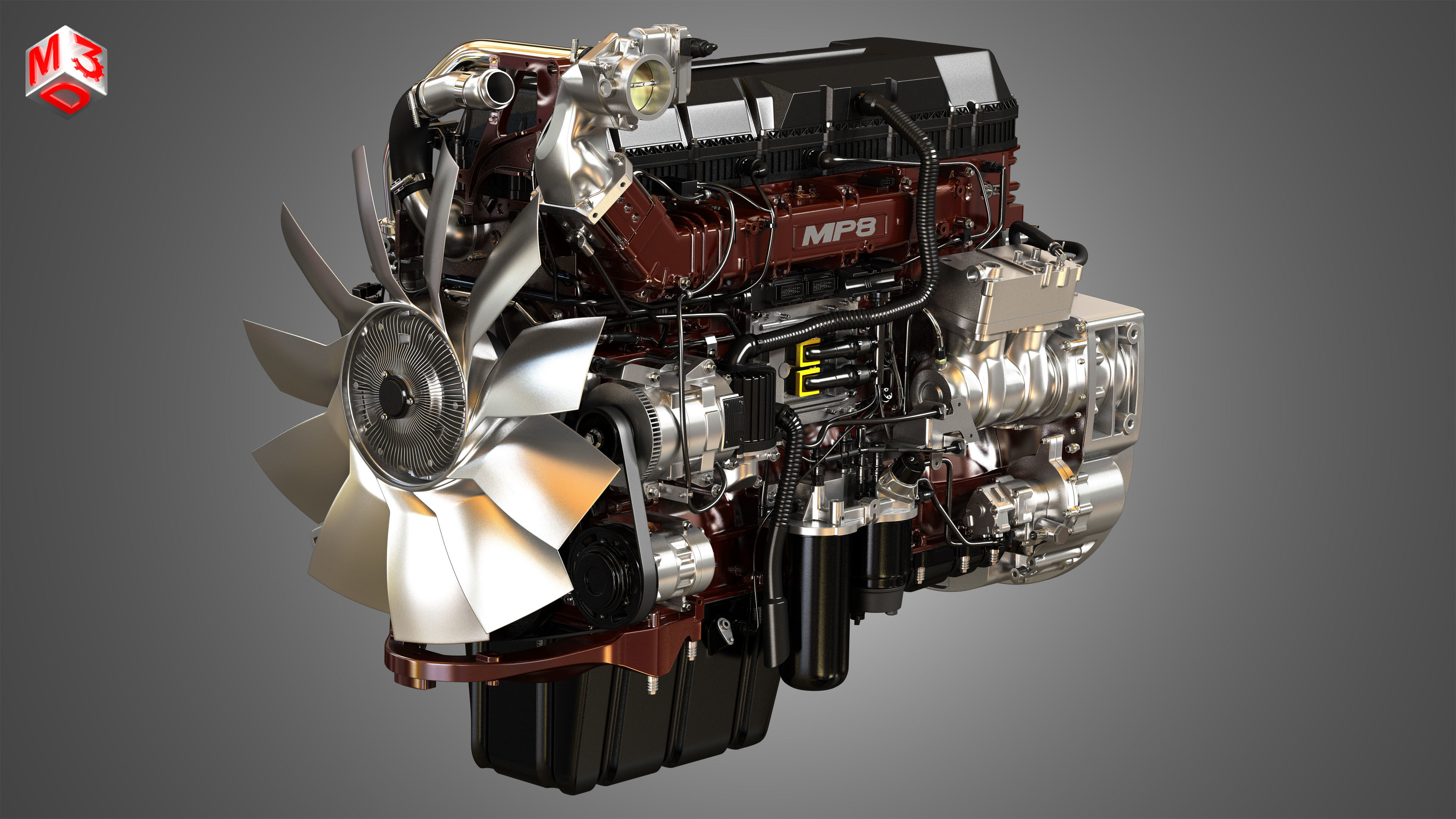 D13 Engine - MP8 Engine - 6Cylinder Truck Diesel Engines  2 in 1 3D Model Collection_4