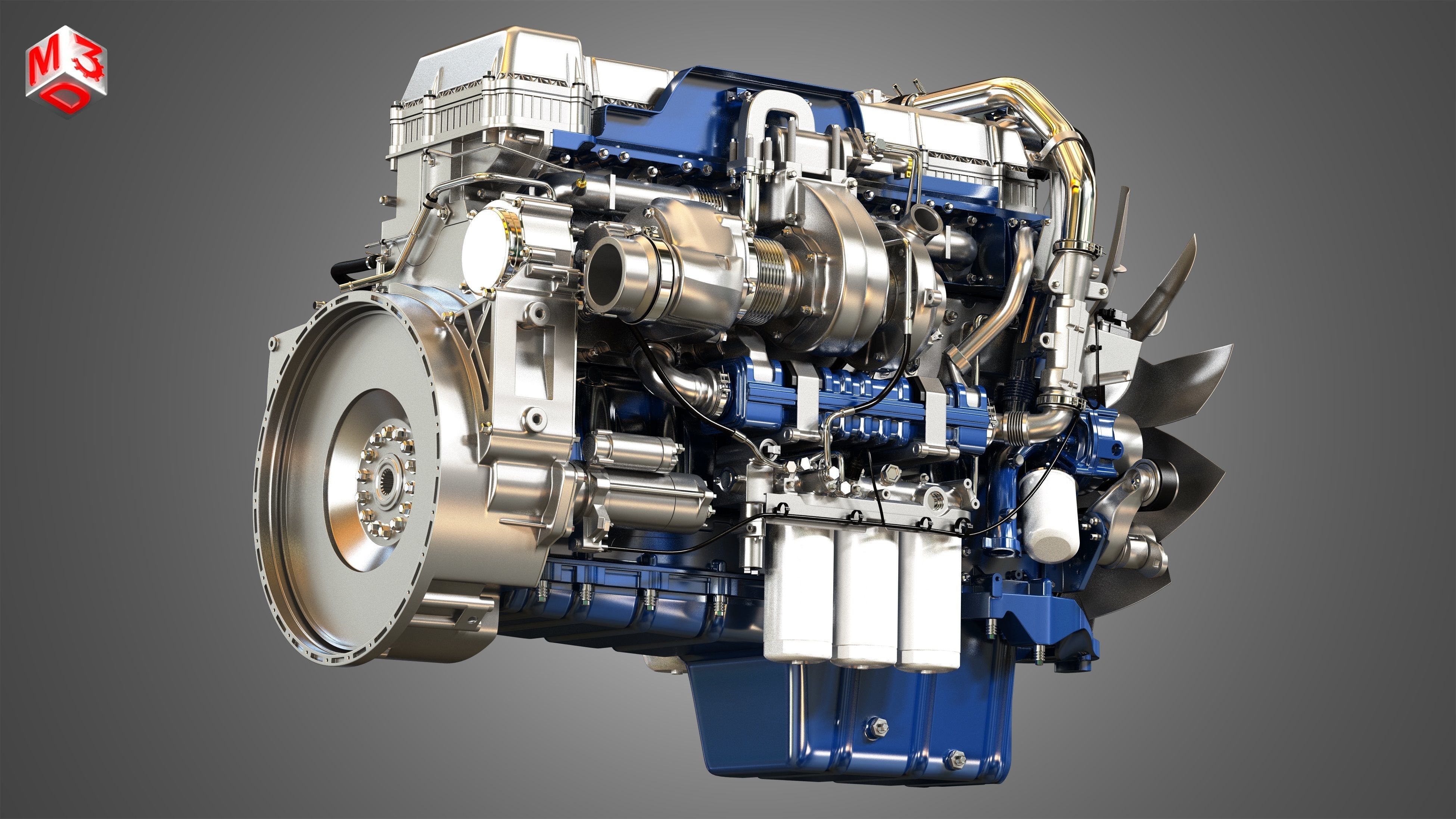 D13 Engine - MP8 Engine - 6Cylinder Truck Diesel Engines  2 in 1 3D Model Collection_11