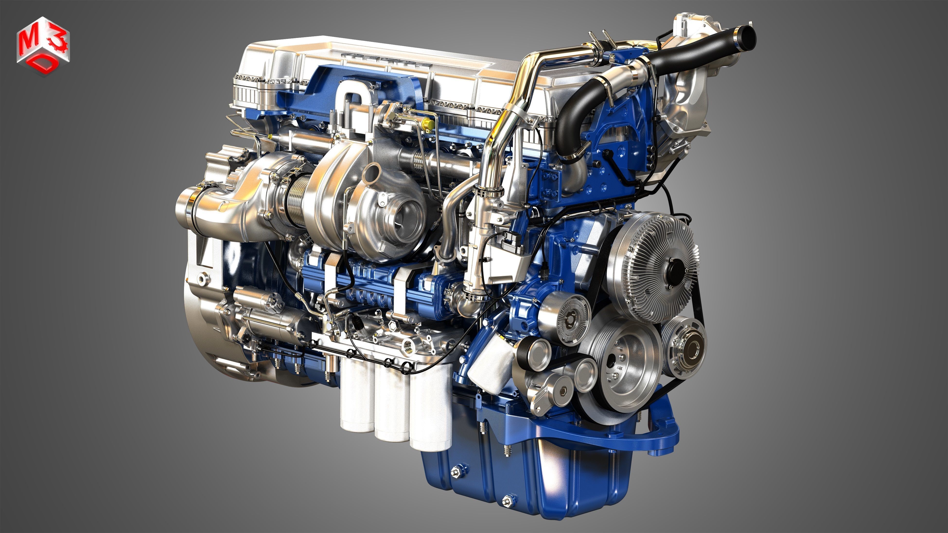 D13 Engine - MP8 Engine - 6Cylinder Truck Diesel Engines  2 in 1 3D Model Collection_6